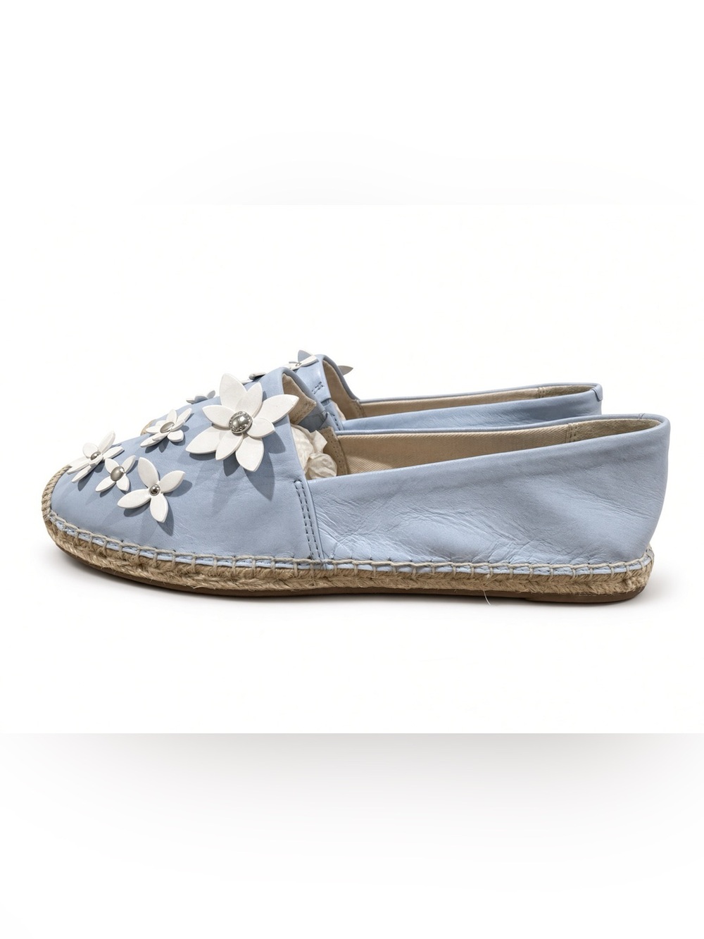MICHAEL KORS Lola Light Blue Leather 3D Floral Espadrilles Women’s Flats 8.5